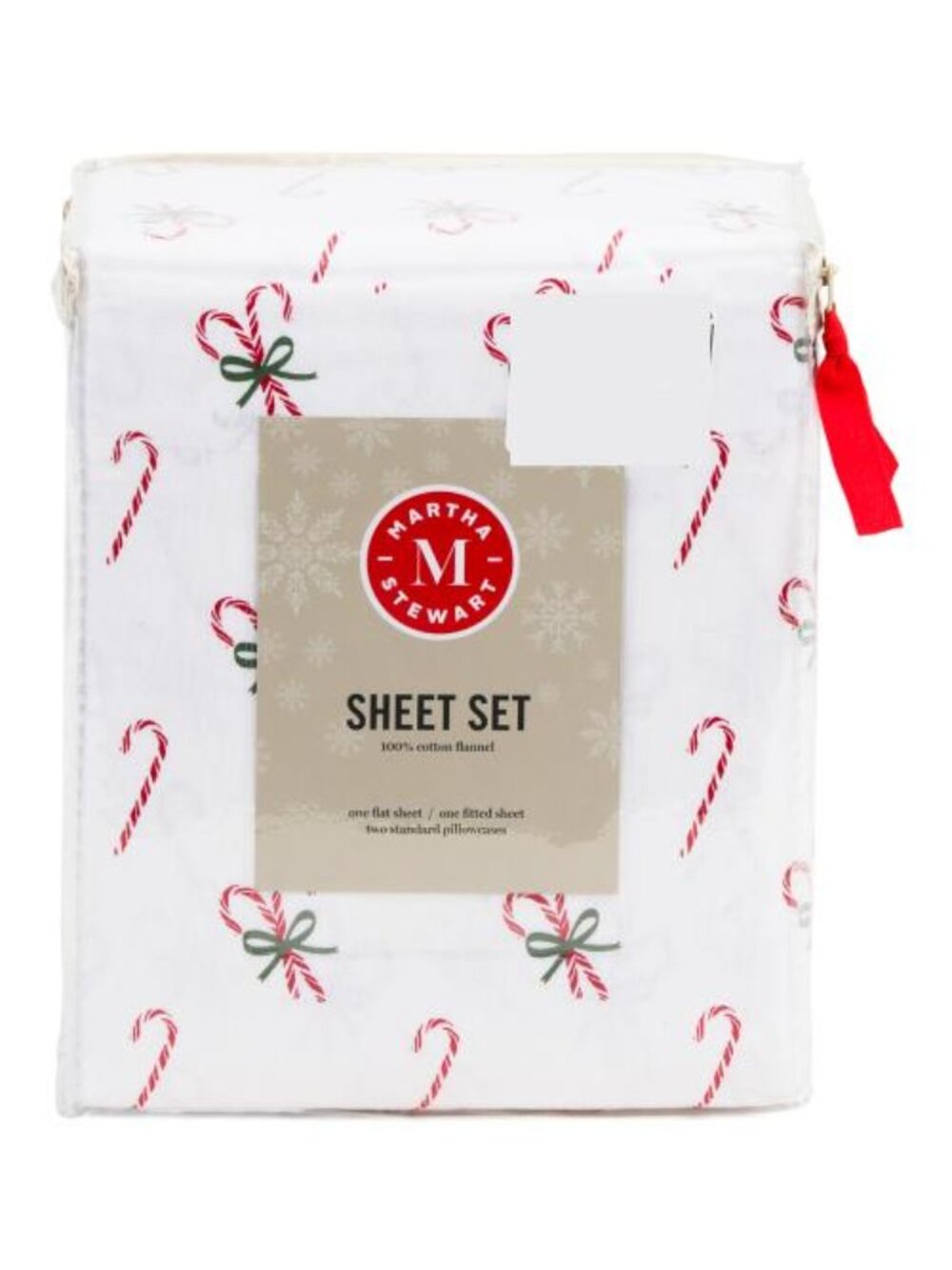 MARTHA STEWART Cotton Flannel Candy Cane Sheet Set
